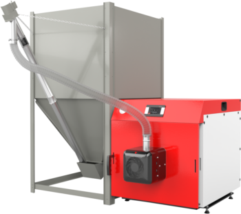 SlimKo Plus pellet boiler with a free-standing container